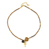 Wholesale Jewelry French Retro Handmade Geometric Tiger Eye Stone Black Agate Stainless Steel Titanium Steel Beaded Necklace With Koi Pendant For Women