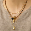 Wholesale Jewelry French Retro Handmade Geometric Tiger Eye Stone Black Agate Stainless Steel Titanium Steel Beaded Necklace With Koi Pendant For Women