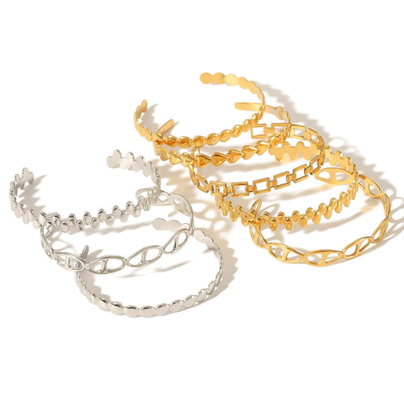Wholesale Jewelry French Retro Love Opening Stainless Steel Bracelet Electroplated