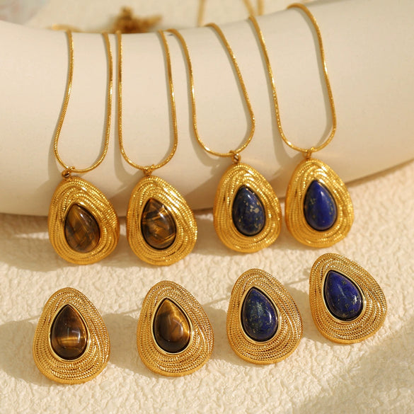 Wholesale Jewelry French Retro Maillard Autumn And Winter Tiger Eye Stone 316L Stainless Steel Necklace Electroplating For Women