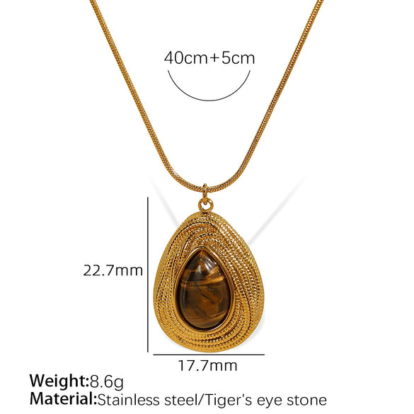 Wholesale Jewelry French Retro Maillard Autumn And Winter Tiger Eye Stone 316L Stainless Steel Necklace Electroplating For Women