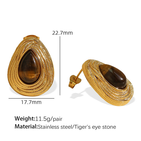 Wholesale Jewelry French Retro Maillard Autumn And Winter Tiger Eye Stone 316L Stainless Steel Necklace Electroplating For Women