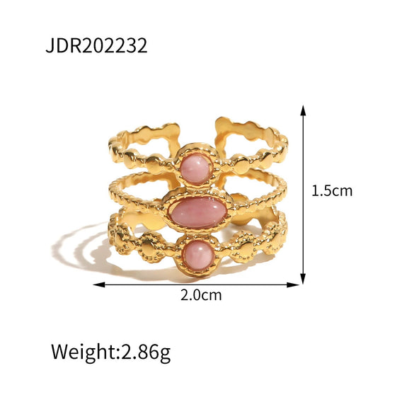Wholesale Jewelry French Retro Style Natural Red Stone Stainless Steel Gem Inlaid Open Ring