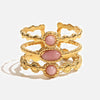 Wholesale Jewelry French Retro Style Natural Red Stone Stainless Steel Gem Inlaid Open Ring