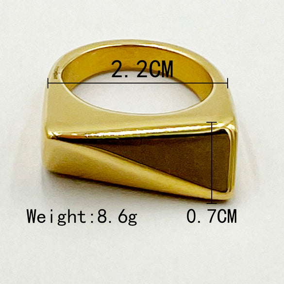 Wholesale Jewelry French Retro Style Stainless Steel Goldplated Geometric Triangle Square Ring