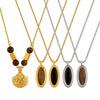 Wholesale Jewelry French Retro Vintage Tiger's Eye Pendant Diamond Shell Shape 316L Stainless Steel Necklace
