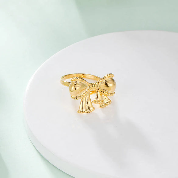 Wholesale Jewelry French Style Bow Knot 304 Stainless Steel 14K Gold Plated Rings