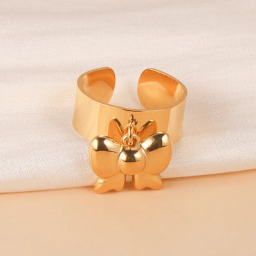 Wholesale Jewelry French Style Butterfly 304 Stainless Steel 14K Gold Plated Charm Rings Open Rings