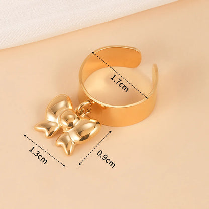 Wholesale Jewelry French Style Butterfly 304 Stainless Steel 14K Gold Plated Charm Rings Open Rings