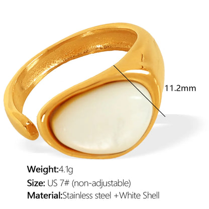 Wholesale Jewelry French Style Classic Style IG Style Oval 304 Stainless Steel Tiger Eye 18K Gold Plated Polishing Inlay Open Rings