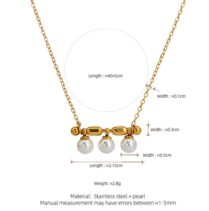 Wholesale Jewelry French Style Commute Geometric 304 Stainless Steel Shell Pearls 18K Gold Plated Inlay Pendant Necklace