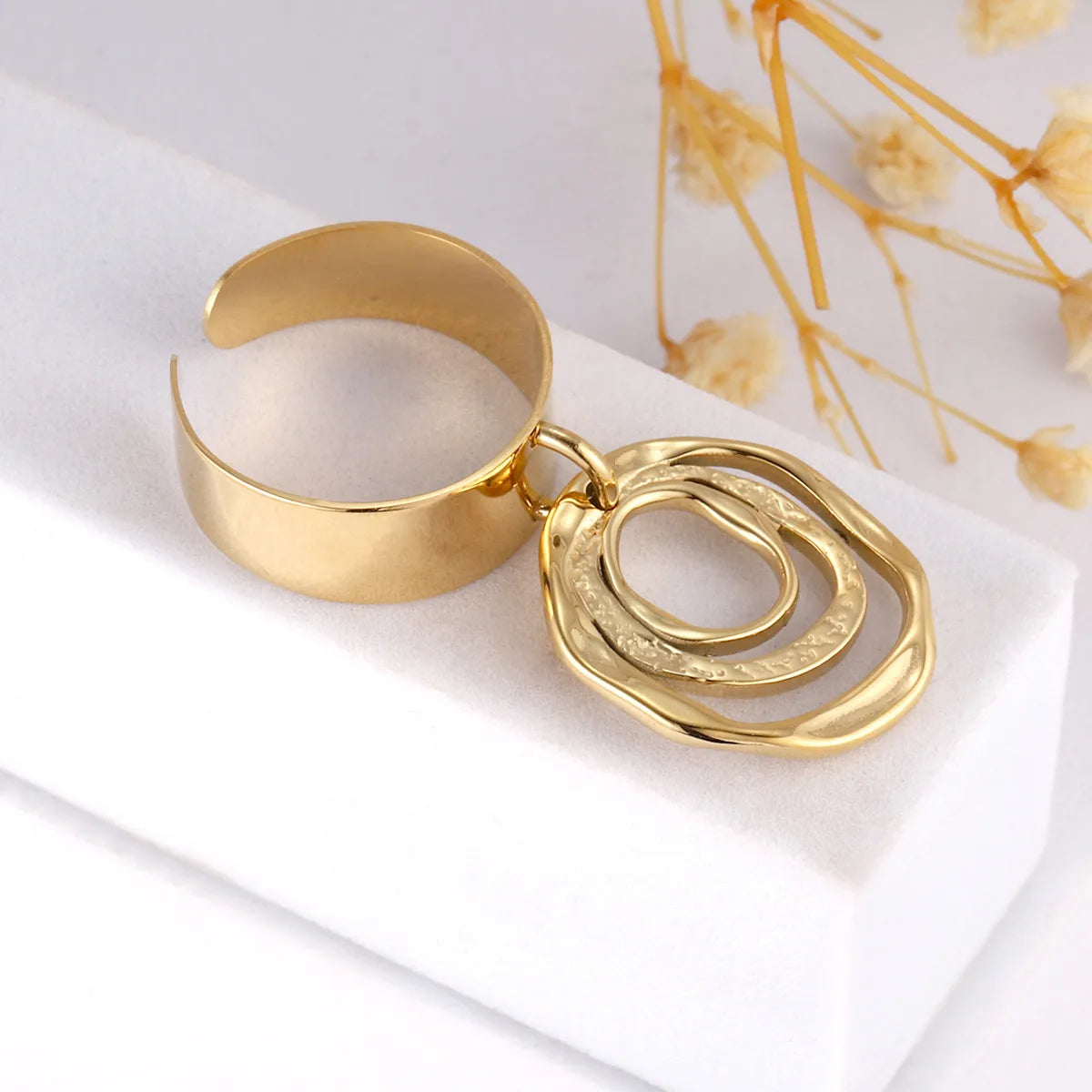 Wholesale Jewelry French Style Geometric Solid Color 304 Stainless Steel 14K Gold Plated Charm Rings