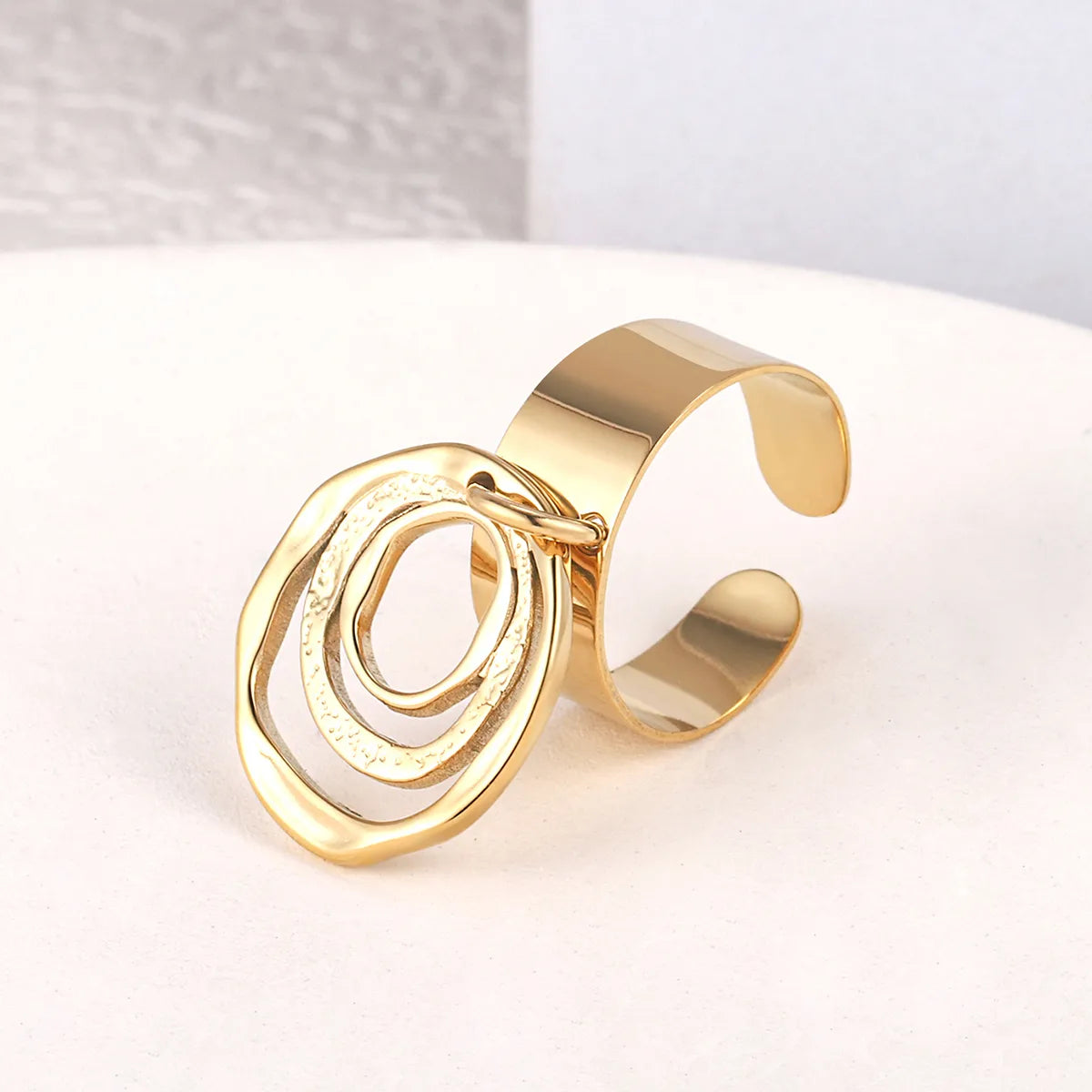 Wholesale Jewelry French Style Geometric Solid Color 304 Stainless Steel 14K Gold Plated Charm Rings