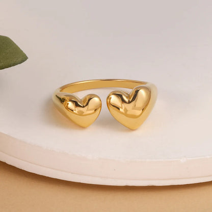 Wholesale Jewelry French Style Heart Shape 304 Stainless Steel 14K Gold Plated Open Rings