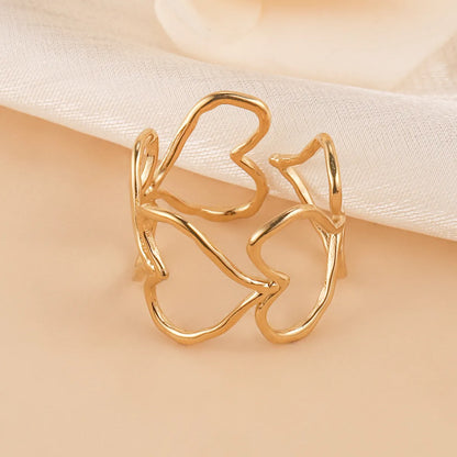 Wholesale Jewelry French Style Heart Shape 304 Stainless Steel 14K Gold Plated Open Rings