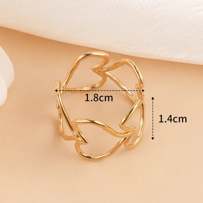 Wholesale Jewelry French Style Heart Shape 304 Stainless Steel 14K Gold Plated Open Rings