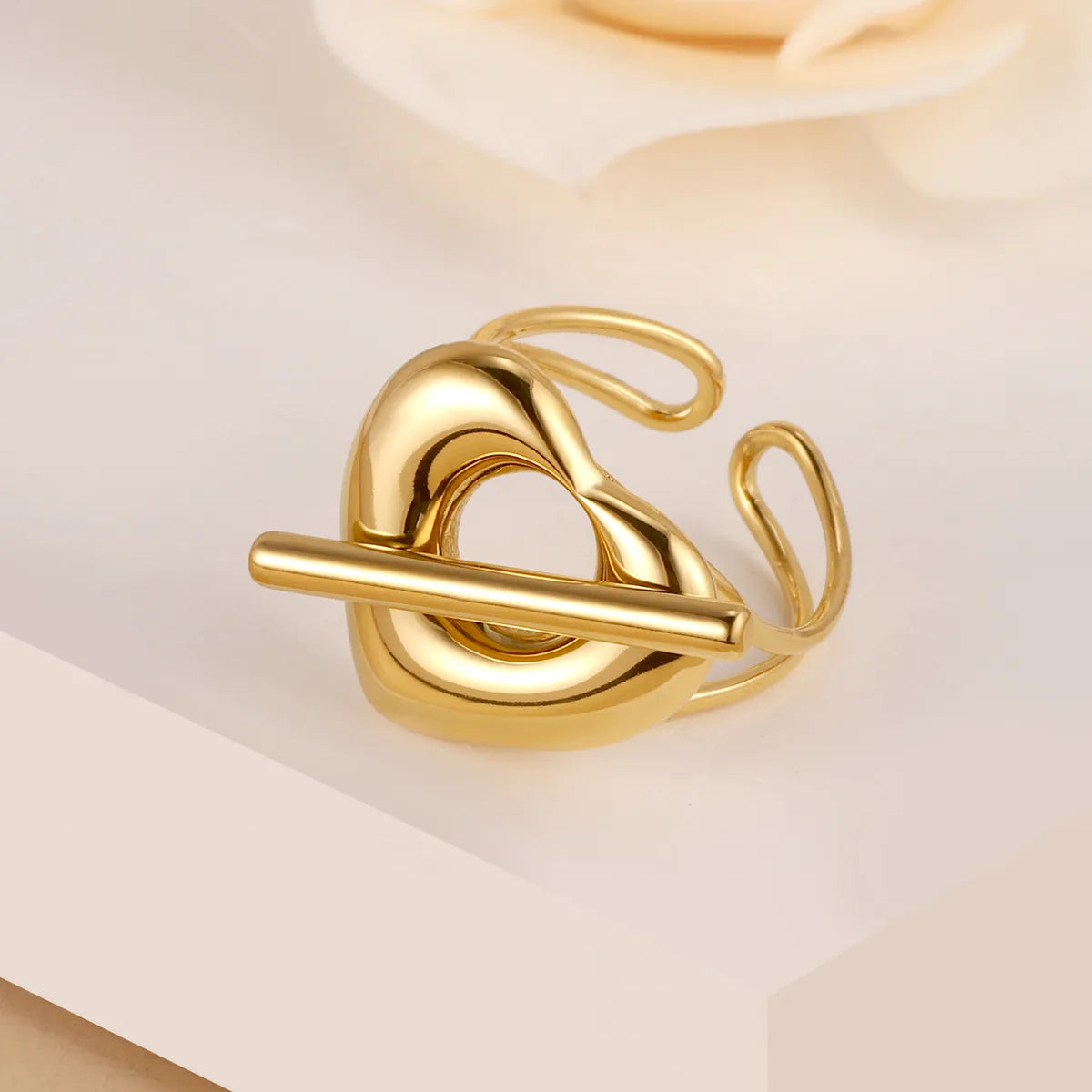 Wholesale Jewelry French Style Heart Shape 304 Stainless Steel 14K Gold Plated Open Rings