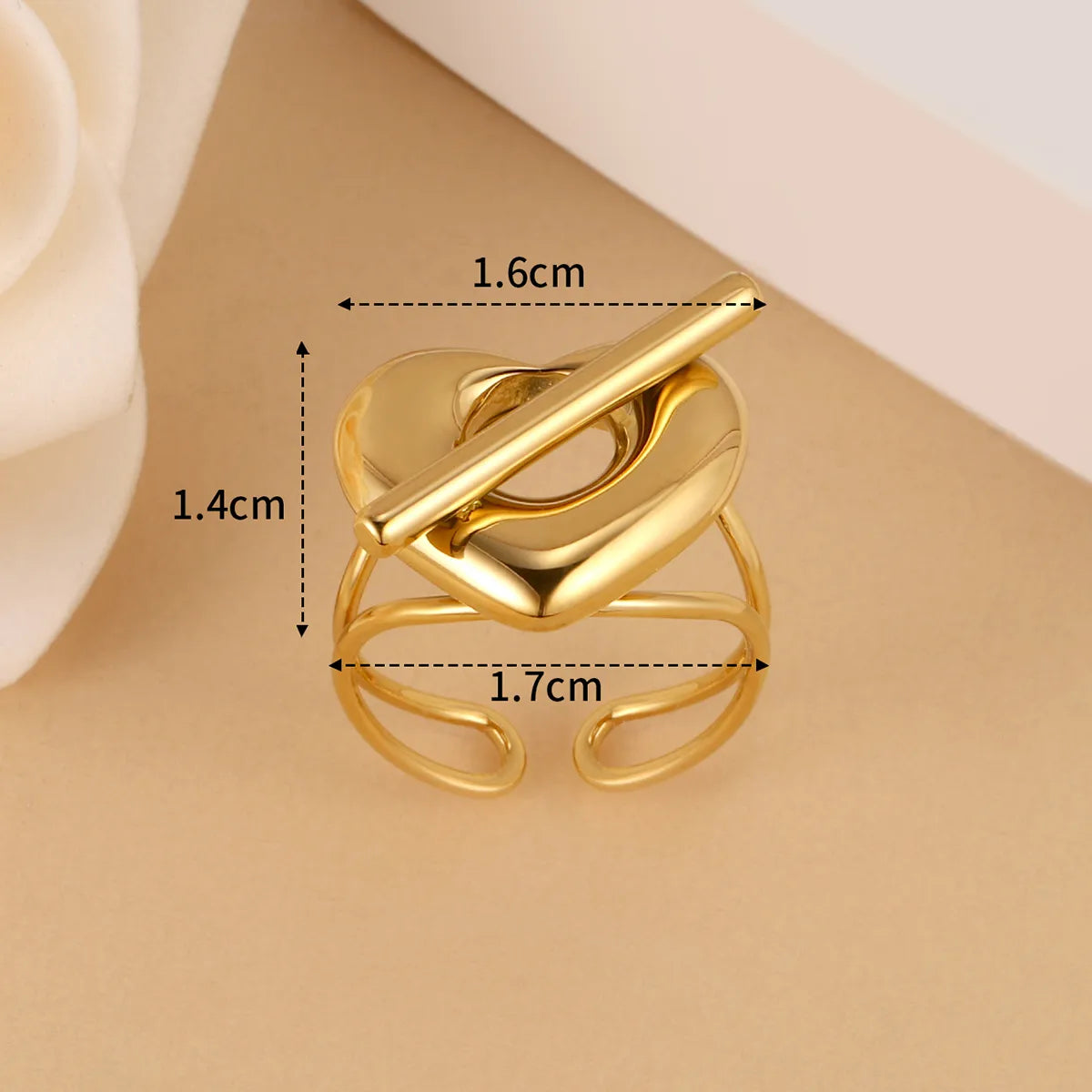 Wholesale Jewelry French Style Heart Shape 304 Stainless Steel 14K Gold Plated Open Rings