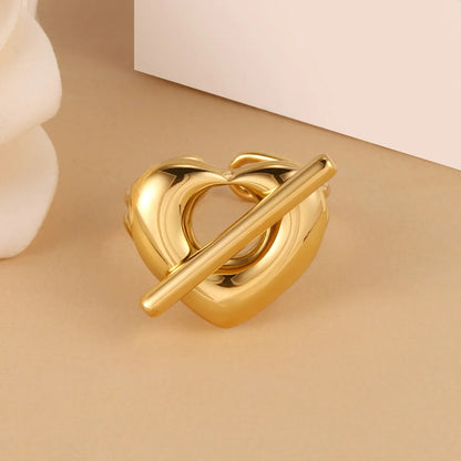 Wholesale Jewelry French Style Heart Shape 304 Stainless Steel 14K Gold Plated Open Rings