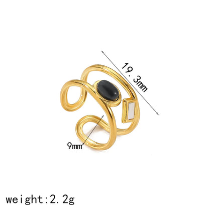 Wholesale Jewelry French Style IG Style Irregular 304 Stainless Steel Natural Stone 18K Gold Plated Plating Inlay Open Rings