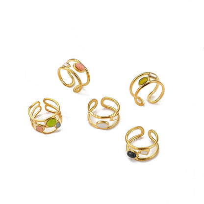 Wholesale Jewelry French Style IG Style Irregular 304 Stainless Steel Natural Stone 18K Gold Plated Plating Inlay Open Rings