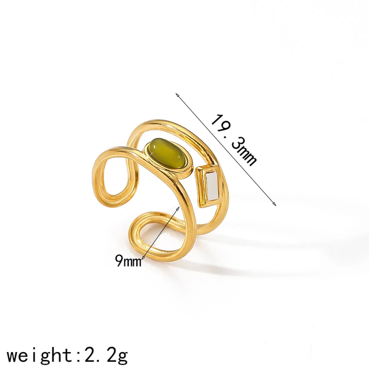 Wholesale Jewelry French Style IG Style Irregular 304 Stainless Steel Natural Stone 18K Gold Plated Plating Inlay Open Rings