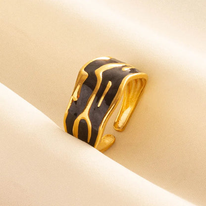 Wholesale Jewelry French Style Modern Style Geometric 304 Stainless Steel 18K Gold Plated Polishing Enamel Open Rings