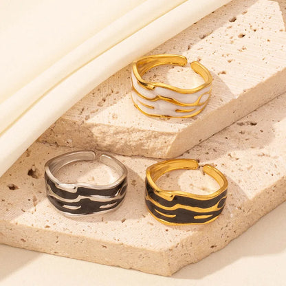 Wholesale Jewelry French Style Modern Style Geometric 304 Stainless Steel 18K Gold Plated Polishing Enamel Open Rings