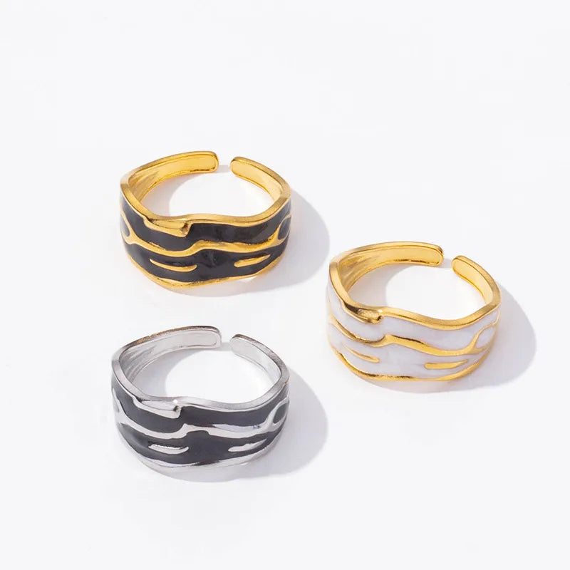 Wholesale Jewelry French Style Modern Style Geometric 304 Stainless Steel 18K Gold Plated Polishing Enamel Open Rings