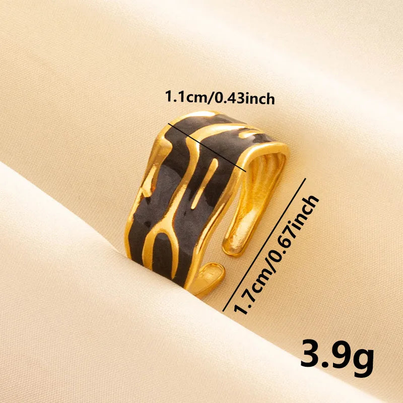 Wholesale Jewelry French Style Modern Style Geometric 304 Stainless Steel 18K Gold Plated Polishing Enamel Open Rings