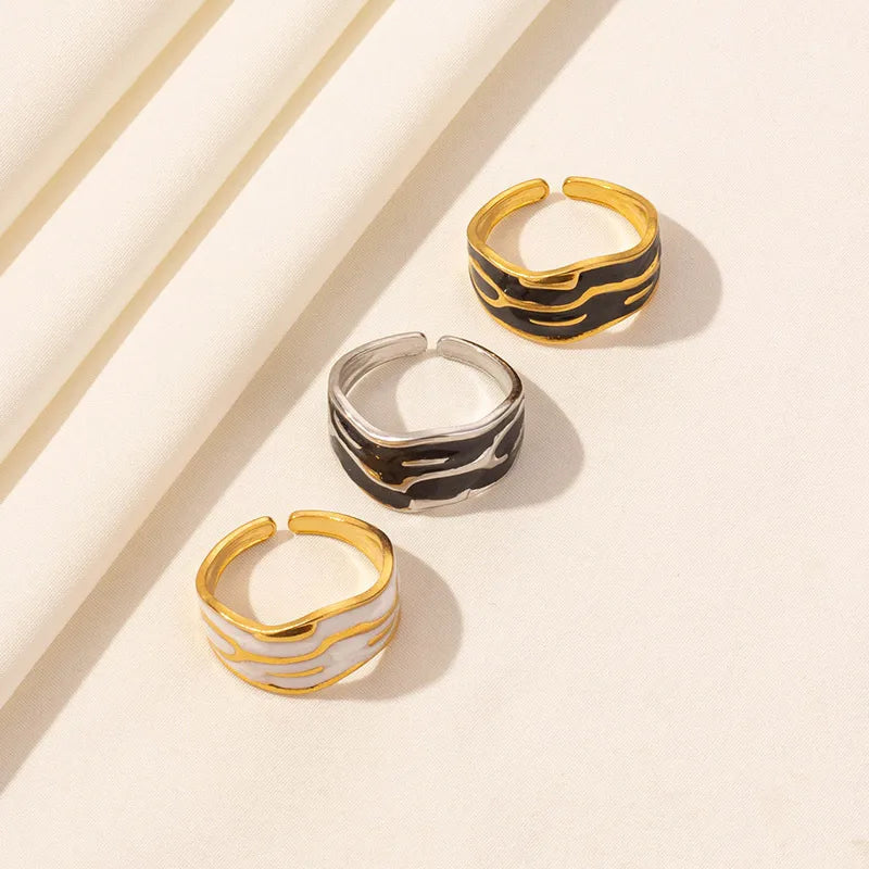 Wholesale Jewelry French Style Modern Style Geometric 304 Stainless Steel 18K Gold Plated Polishing Enamel Open Rings