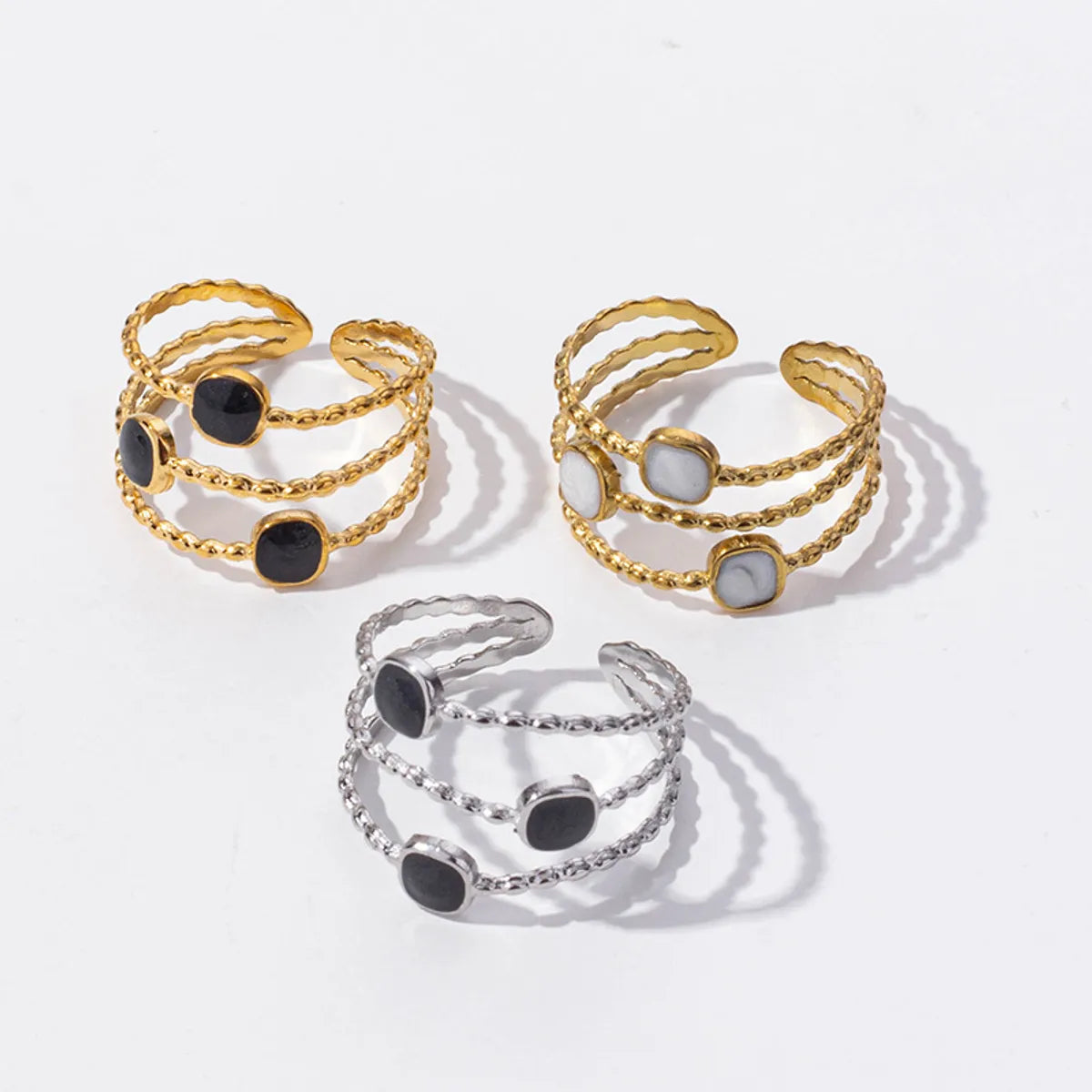 Wholesale Jewelry French Style Modern Style Geometric 304 Stainless Steel Polishing Enamel Open Rings