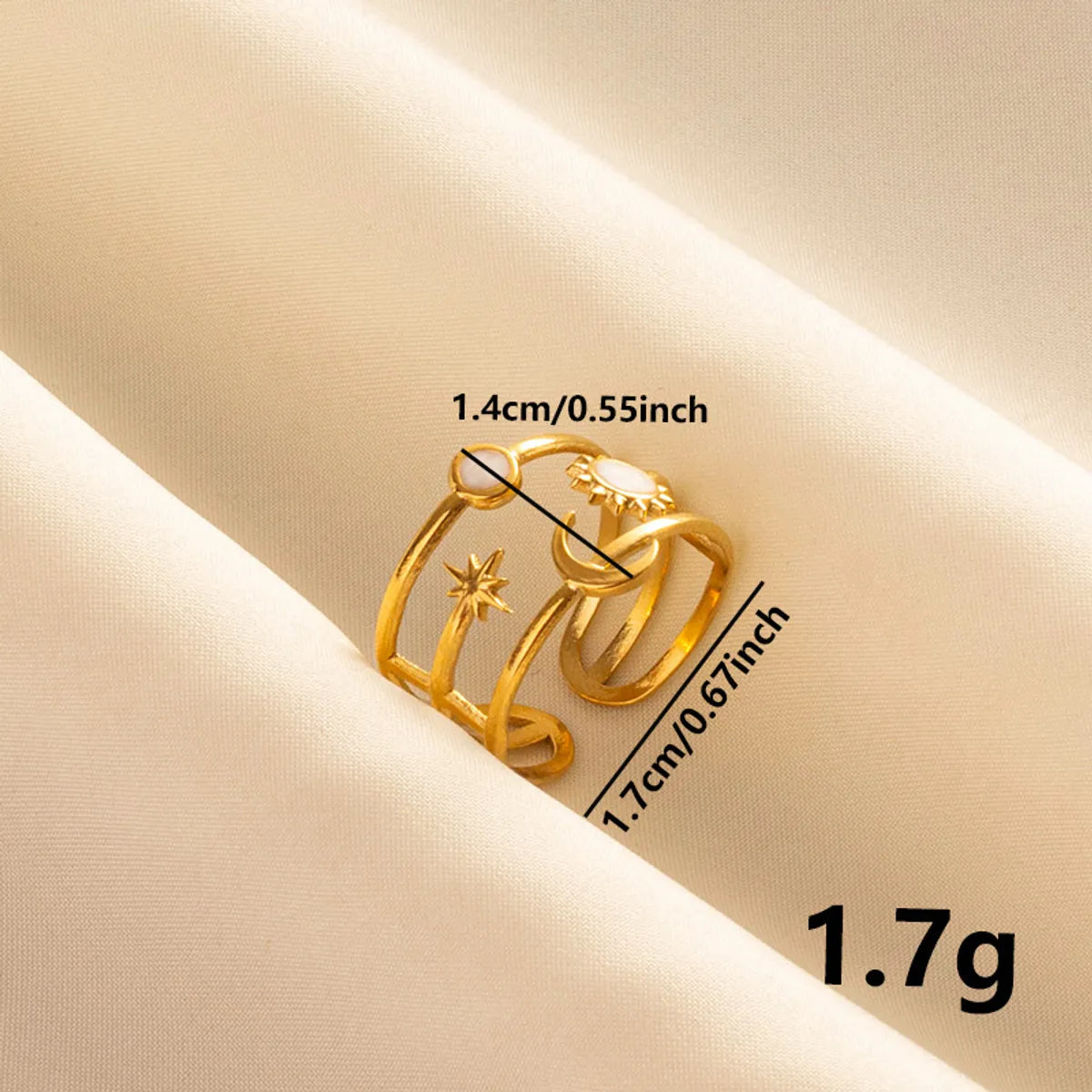 Wholesale Jewelry French Style Modern Style Geometric Sun Moon 304 Stainless Steel 18K Gold Plated Polishing Enamel Open Rings