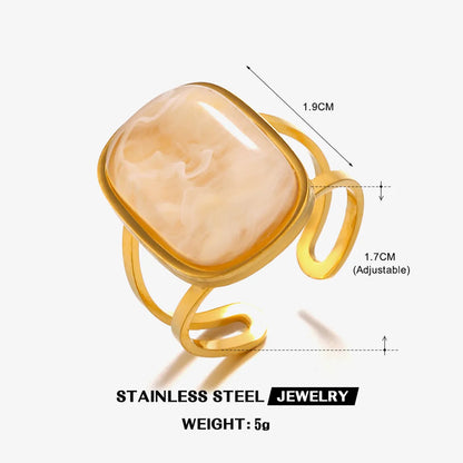 Wholesale Jewelry French Style Rectangle 304 Stainless Steel Resin 18K Gold Plated Inlay Open Rings