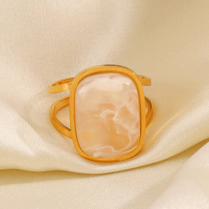 Wholesale Jewelry French Style Rectangle 304 Stainless Steel Resin 18K Gold Plated Inlay Open Rings