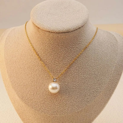 Wholesale Jewelry French Style Simple Style Commute Pearl Ball 304 Stainless Steel 18K Gold Plated Pendant Necklace