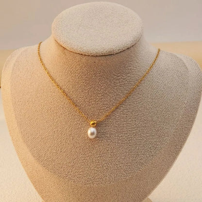 Wholesale Jewelry French Style Simple Style Commute Pearl Ball 304 Stainless Steel 18K Gold Plated Pendant Necklace