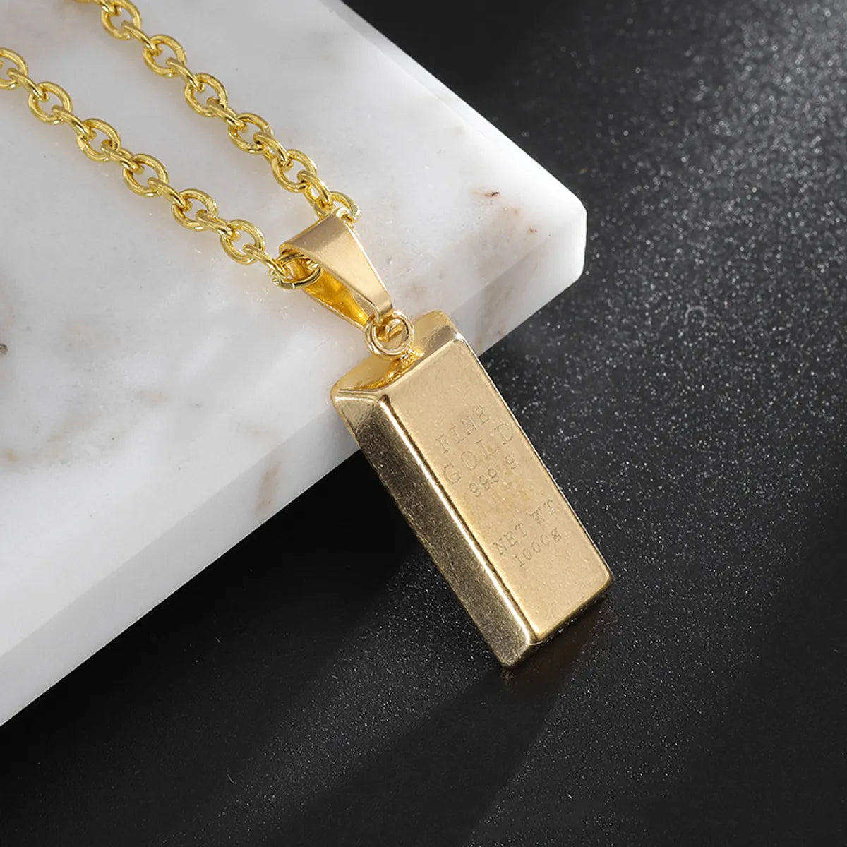 Wholesale Jewelry French Style Simple Style Letter Number Rectangle 304 Stainless Steel Iron Gold Plated Pendant Necklace