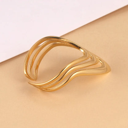 Wholesale Jewelry French Style Simple Style Solid Color 304 Stainless Steel 14K Gold Plated Hollow Out Open Rings