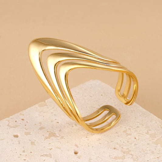 Wholesale Jewelry French Style Simple Style Solid Color 304 Stainless Steel 14K Gold Plated Hollow Out Open Rings