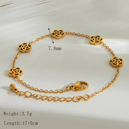 Wholesale Jewelry French Style Simple Style Solid Color Flower 304 Stainless Steel 18K Gold Plated Hollow Out Bracelets Jewelry Set