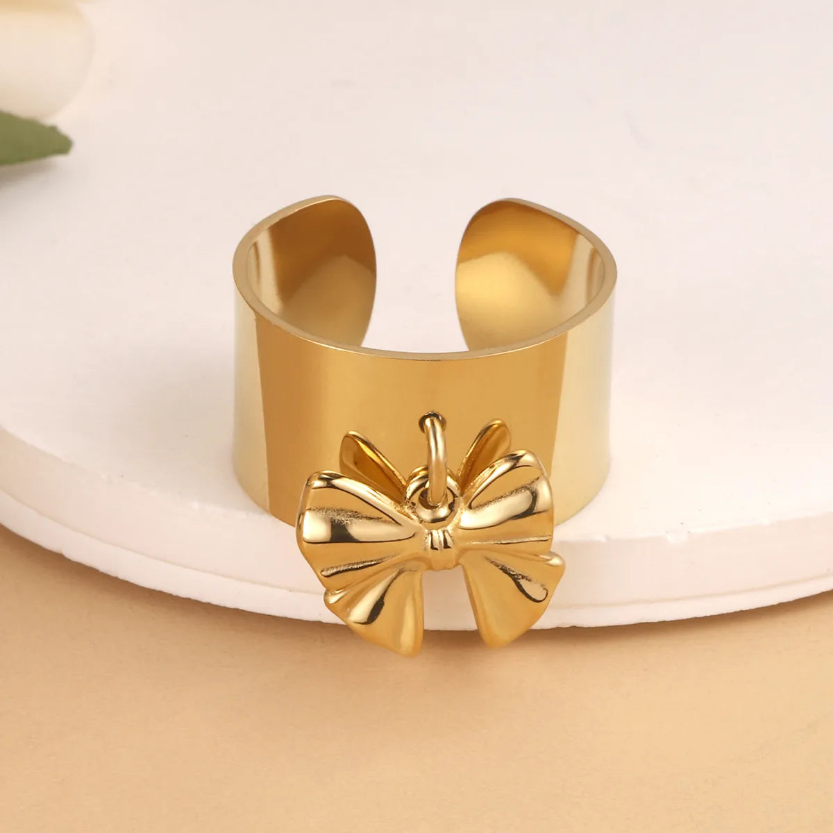 Wholesale Jewelry French Style Sweet Bow Knot 304 Stainless Steel 14K Gold Plated Charm Rings