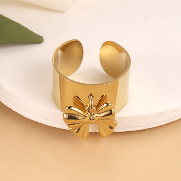 Wholesale Jewelry French Style Sweet Bow Knot 304 Stainless Steel 14K Gold Plated Charm Rings