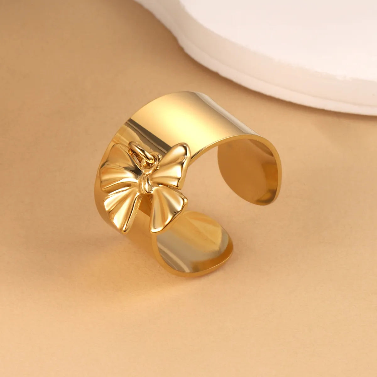 Wholesale Jewelry French Style Sweet Bow Knot 304 Stainless Steel 14K Gold Plated Charm Rings