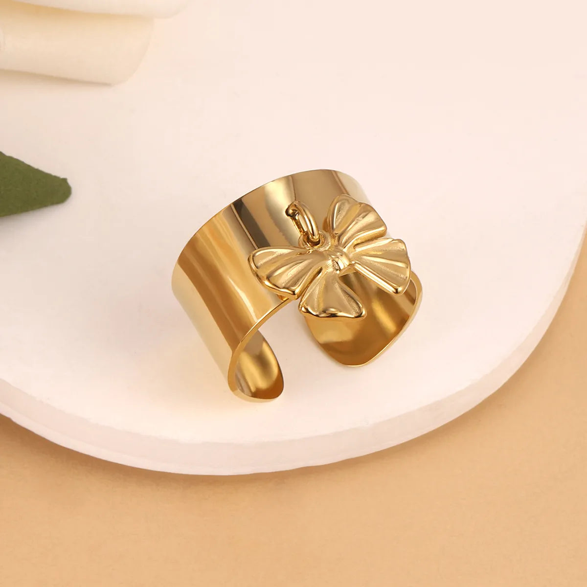 Wholesale Jewelry French Style Sweet Bow Knot 304 Stainless Steel 14K Gold Plated Charm Rings