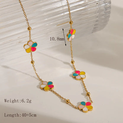 Wholesale Jewelry French Style Sweet IG Style Flower 304 Stainless Steel Pearl 18K Gold Plated Enamel Inlay Bracelets Earrings Necklace