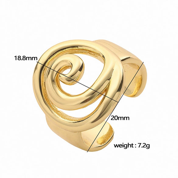 Wholesale Jewelry French Vintage Copper Flower Fivepetal Geometric Light Luxury Spiral Loop Sea Butterfly Open Finger Ring Electroplated