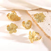 Wholesale Jewelry French Vintage Copper Flower Fivepetal Geometric Light Luxury Spiral Loop Sea Butterfly Open Finger Ring Electroplated