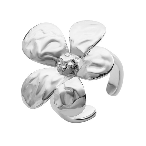 Wholesale Jewelry French Vintage Copper Flower Fivepetal Geometric Light Luxury Spiral Loop Sea Butterfly Open Finger Ring Electroplated