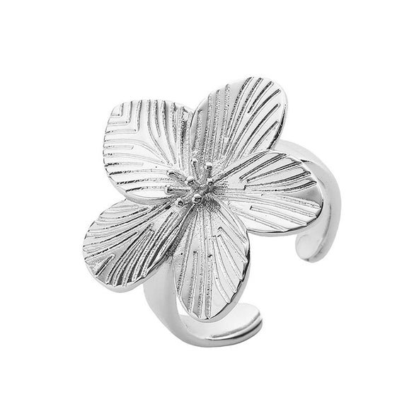 Wholesale Jewelry French Vintage Copper Flower Fivepetal Geometric Light Luxury Spiral Loop Sea Butterfly Open Finger Ring Electroplated